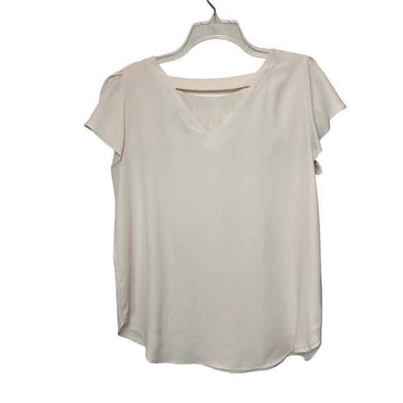 LOFT Lace Yoke Flutter Sleeve Blouse - Feminine Ivory Top - Picture 2 of 4